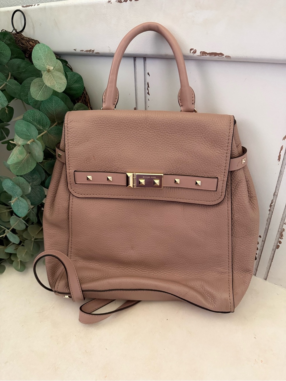 New Michael Kors Blush Pink Pebbled Pink Leather backpack purse